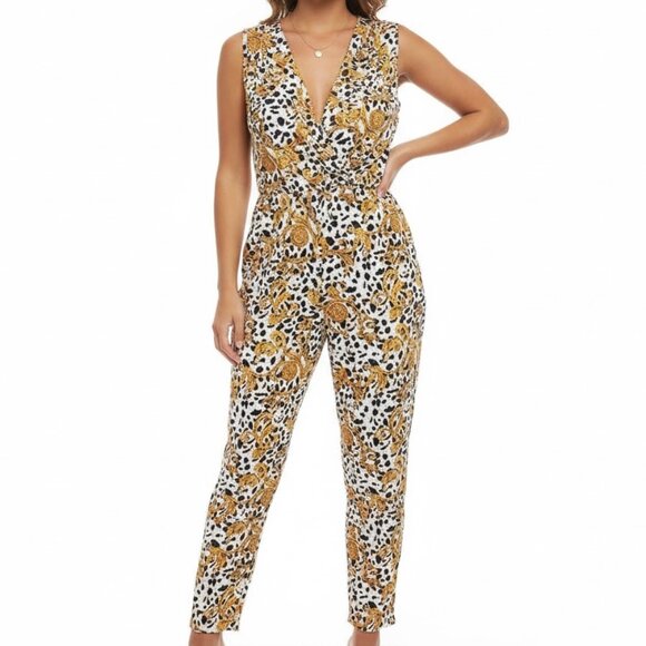 Y2K Vintage Victoria's Secret Jumpsuit Ornate Baroque Wrap Gold Black - Picture 1 of 9